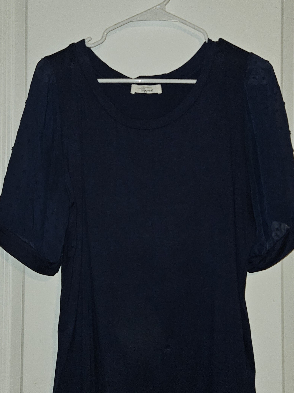 Navy Puff Sleeve Women's Top